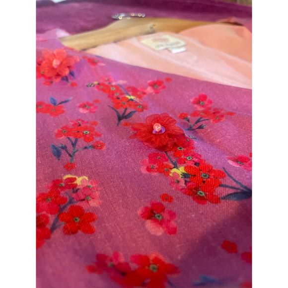 GUL HURGEL Printed Linen Midi Wrap Dress Belted Floral Ruffle Size Medium M - Picture 6 of 10